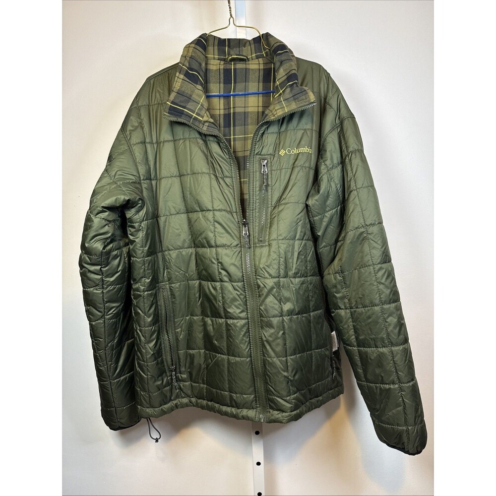 Columbia Half Life Reversible Quilted Puffer Coat Green Size XL Plaid/Solid Exc